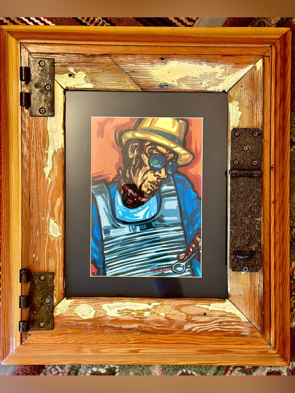 Original Watercolor by Shaun Aleman, reclaimed wood frame, 22”x19”x3.5”